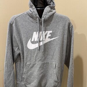 Nike Men's Heather Gray Hoodie with White Swoosh